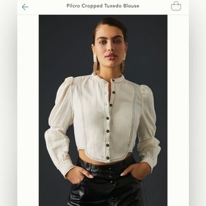 Pilcro Cropped Tuxedo Blouse, Anthropologie, M, Off-White, NWT